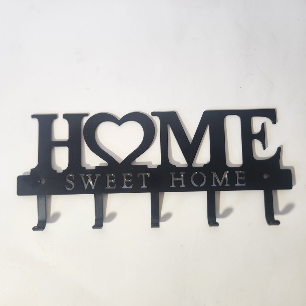 Home‎ Sweet Home Black Metal Key Holder Wall Mount 5 Hook Entryway Organizer 10"